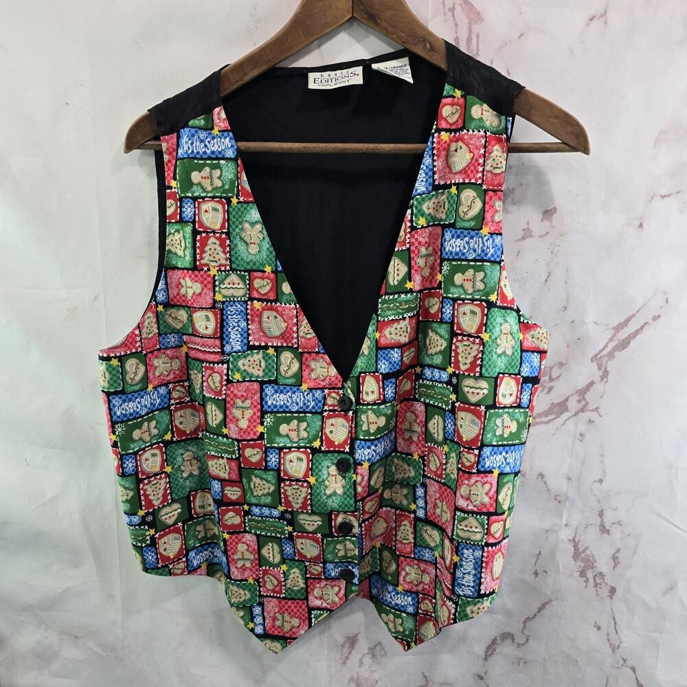 Vintage Christmas Vest Womens Large XL 90s Holiday Teacher Cookies Gingerbread